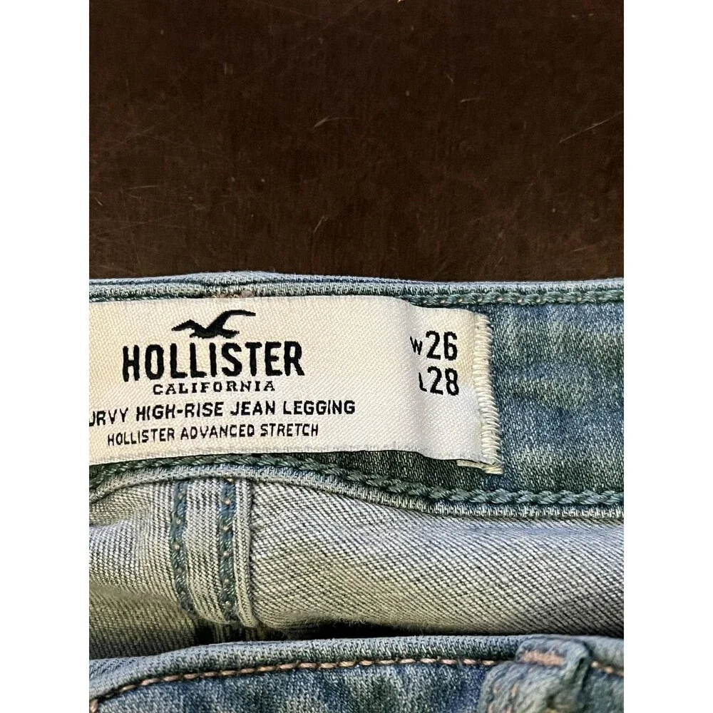 Hollister Jeans Juniors 3R Blue Medium Wash Curvy High Rise Distressed Jegging - Picture 9 of 10
